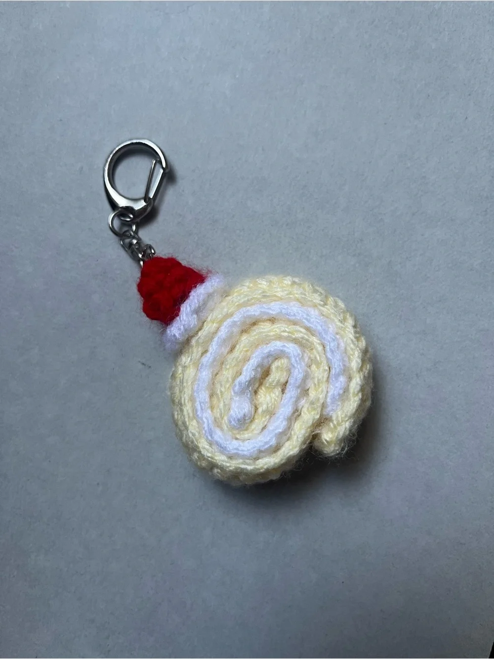 Handmade Yellow & White Rolled Cake Keychain with Red Top - Kids Accessories